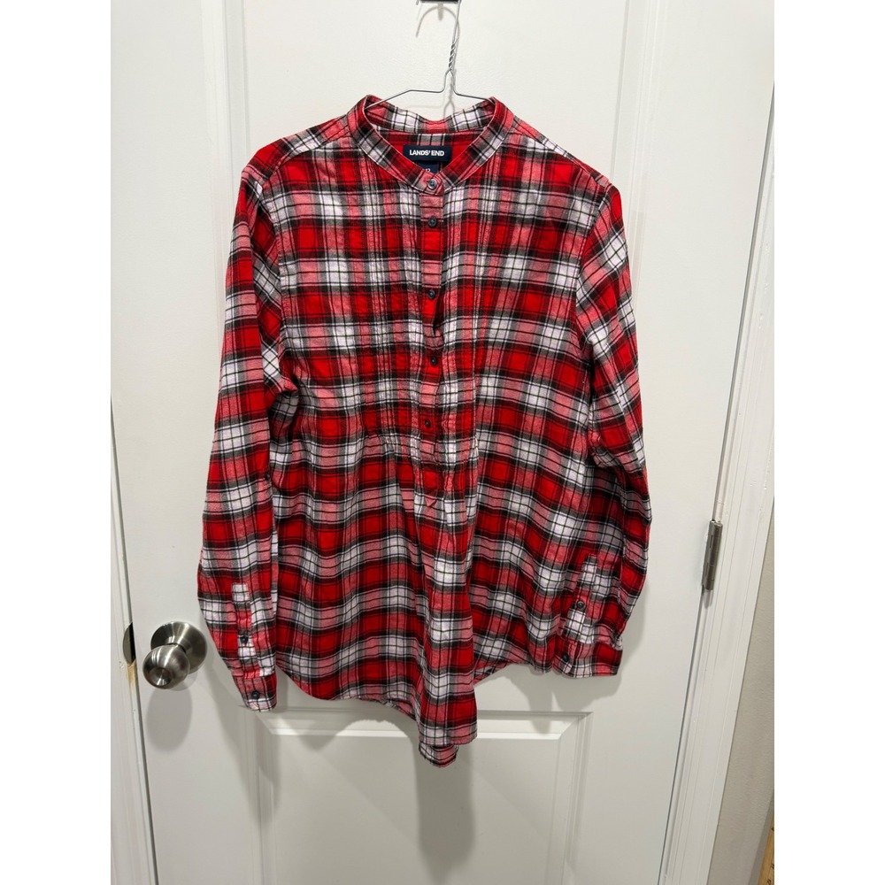 Lands' End Womens Shirt Plaid Flannel Red 12